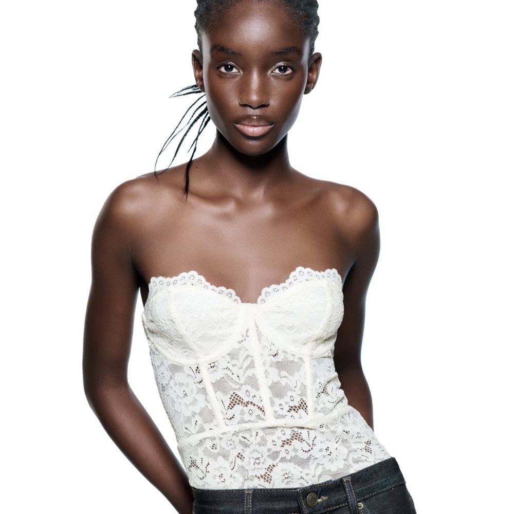 Zara Lace Strapless Corset Bodysuit | Cream | Size S